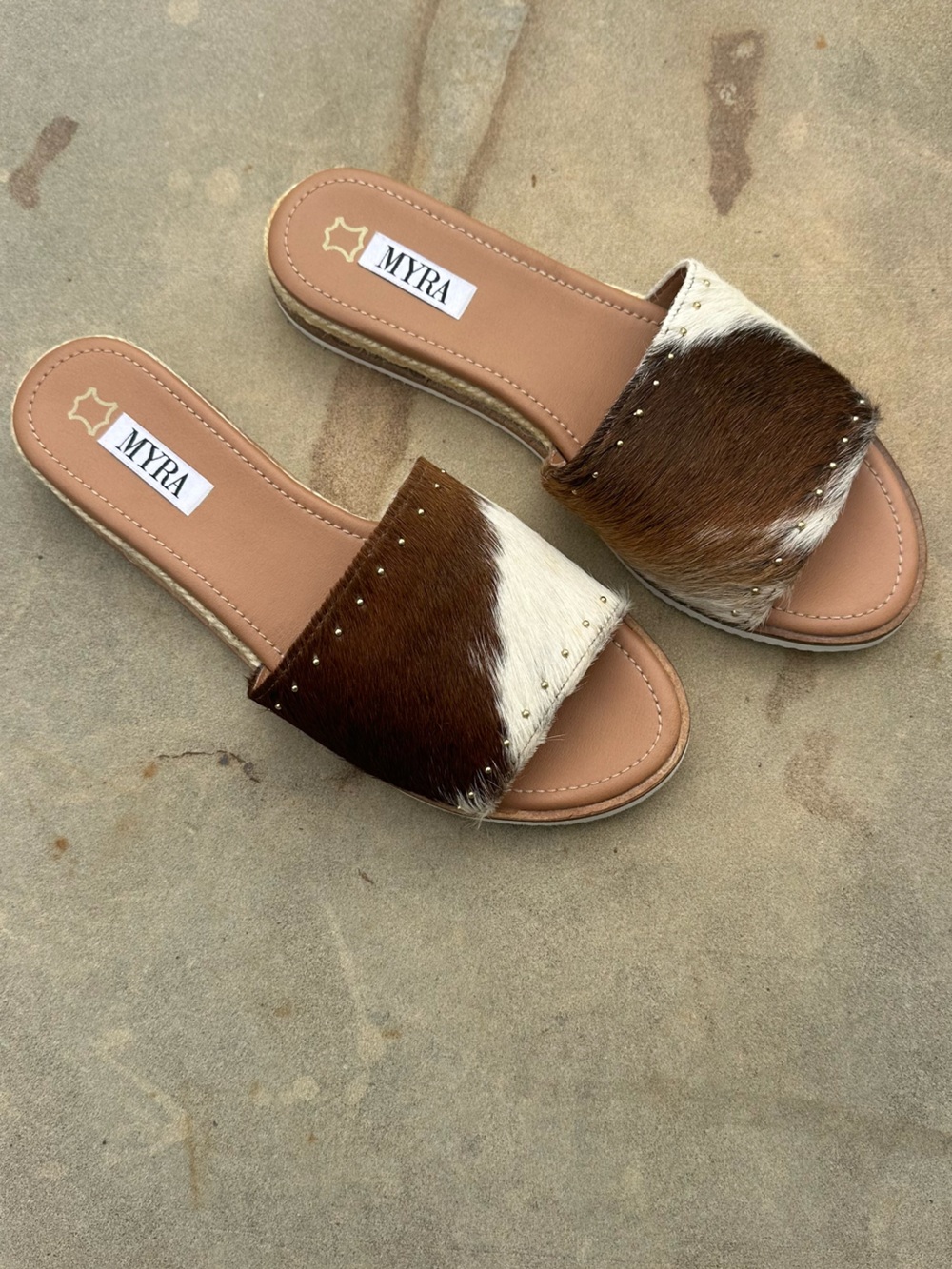 MYRA Hair on Hide Leather Slide Sandals Rope Wedge Western Size 10
